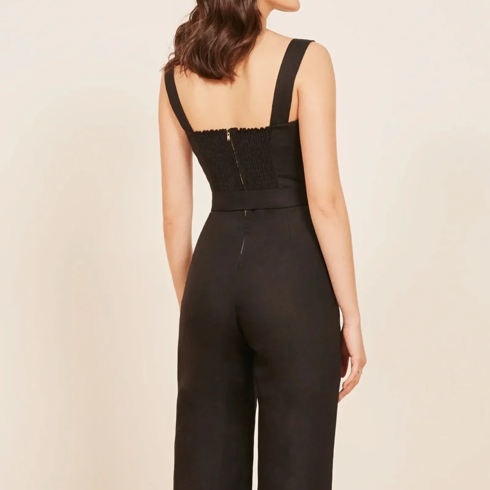 Reformation 100% Linen Birch Black Jumpsuit Romper Size XS